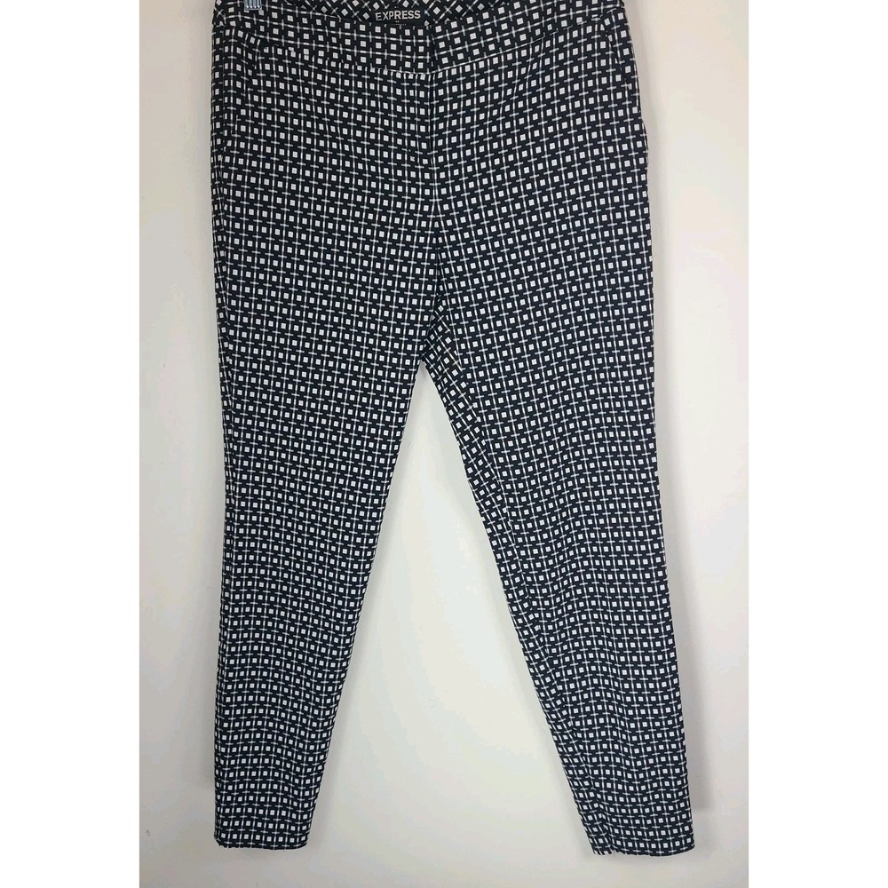 Express Columnist Pants Womens Size 2 Black White Print Slim Ankle Career